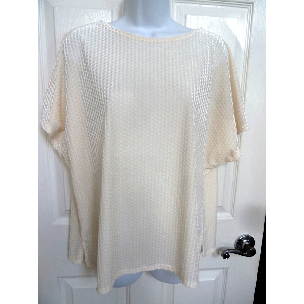 Jones New York Size L Boxy Velour Textured Off-White Career Blouse Pullover